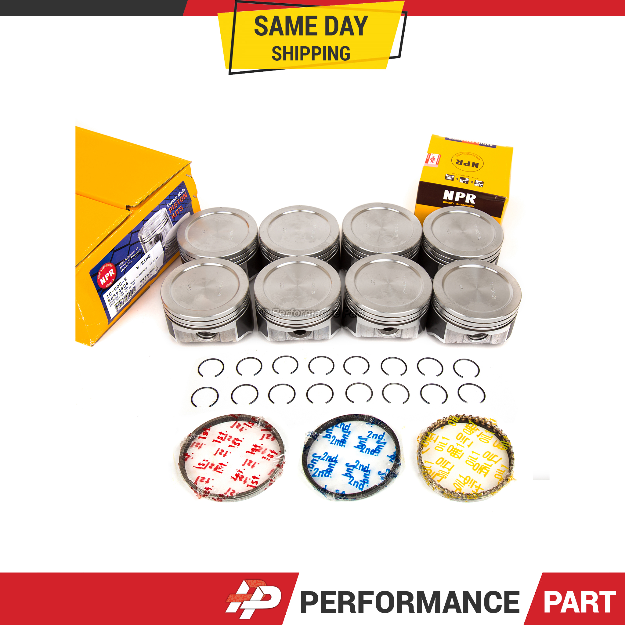 Pistons w/ Rings Deep Dish for 04-09 Chevrolet GM Cadillac 4.8 5.3L LS2 ...