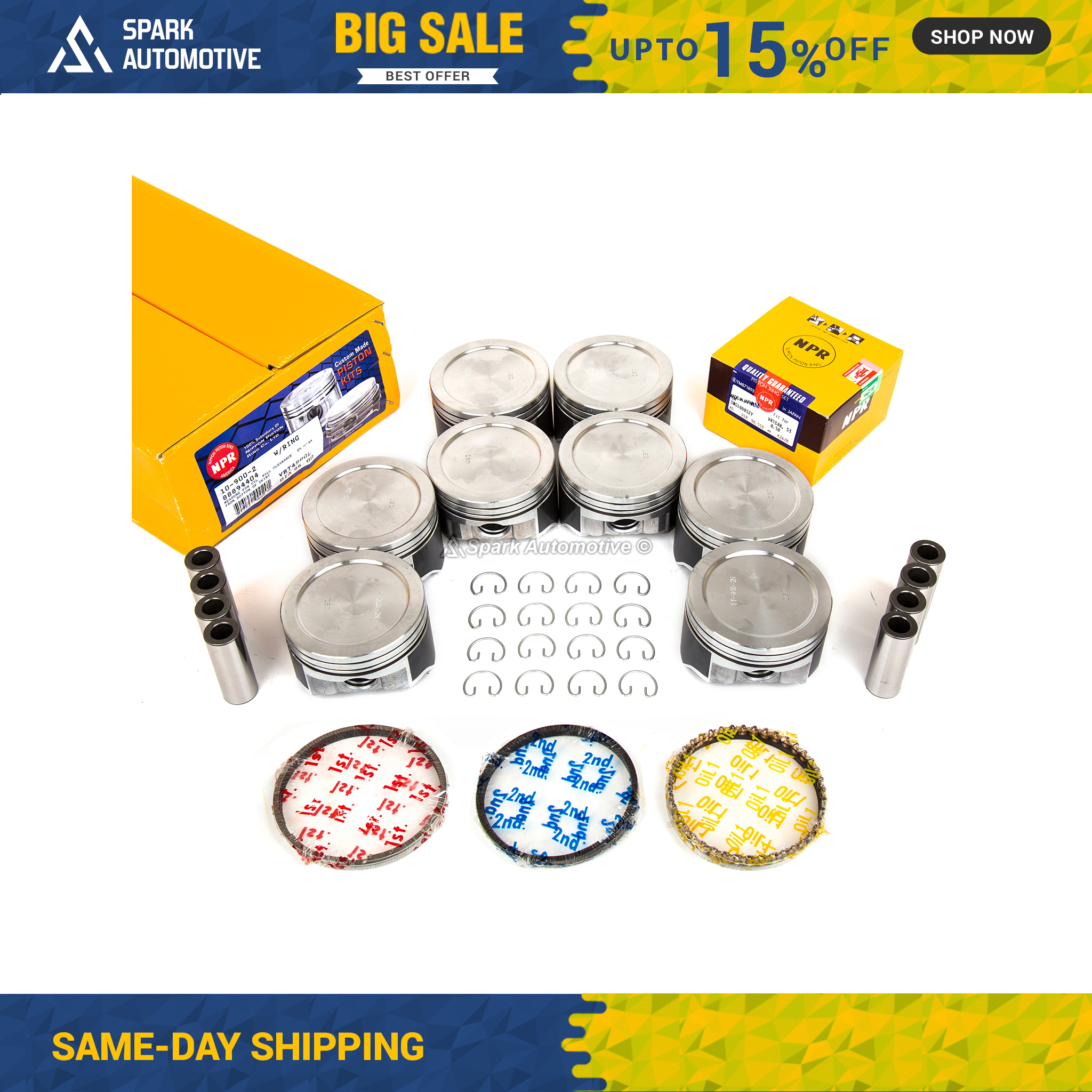 NPR Deep Dish Pistons w/ Rings fit 04-09 Cadillac Chevrolet GM 4.8L 5.3L - Picture 1 of 12